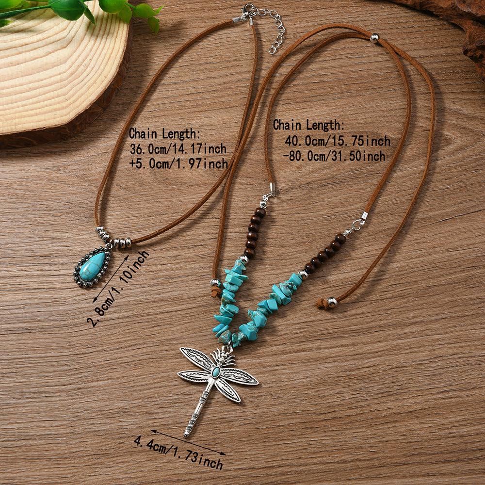 Wholesale Necklace Western Style Cactus Cattle Head Hat Turquoise Flannel Neck Chain